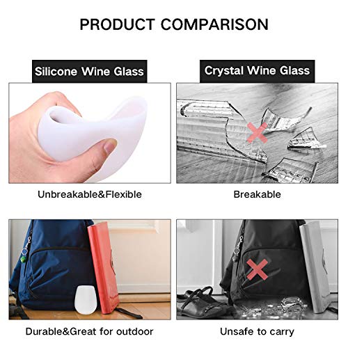 Copas de vino de silicona, irrompible, juego de 6 vasos de vino, plegables y ecológicas, para camping, senderismo, viajes, picnic, playa, piscina, barco (blanco)