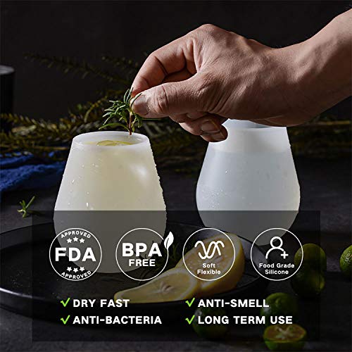 Copas de vino de silicona, irrompible, juego de 6 vasos de vino, plegables y ecológicas, para camping, senderismo, viajes, picnic, playa, piscina, barco (blanco)