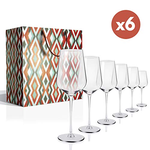 Copas de Vino, Juego de 6 Copas de Vino Tinto（Capacidad: 50.5 cl）， Copas de Vino Blanco con un Tallo Largo para una cumpleaños, Aniversarios, Navidad 505ML