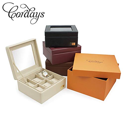 CORDAYS - Estuche Relojero para 6 Relojes con Vitrina de Cristal Hecho a Mano en Color Cognac CDL-10002
