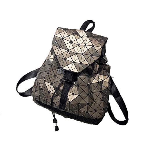 Cordón de Las Mujeres Mochilas Hembra Geométrica Espejo Laser Plaid Mochila para Adolescente School School Bag Chocolate
