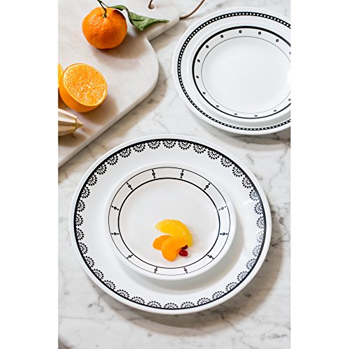 Corelle 3236 - Vajilla resistente a las virutas y las roturas (16 piezas), color negro y blanco