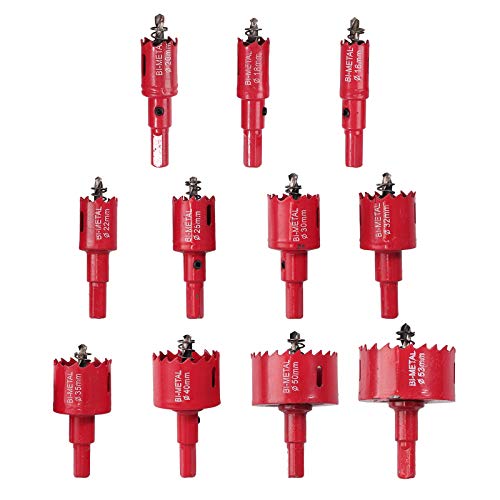 Coronas Perforadoras 11 Piezas 16-53mm HSS Brocas Corona de Acero de Alta Velocidad con Punton Central y Resorte Juego de Sierras Perforadoras para Madera Blanda Chapa de PVC Plástico Yeso