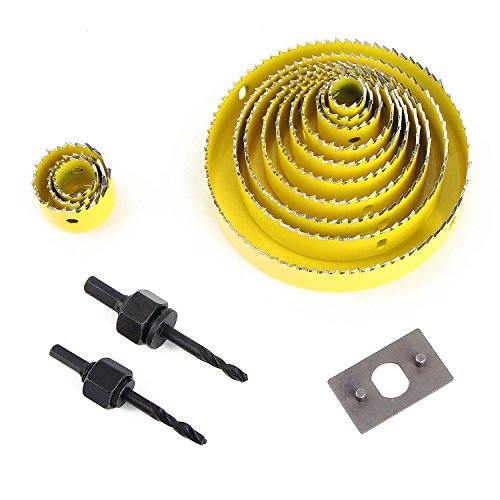 Coronas Perforadoras, HTBAKOI Broca Corona Juego Taladro Ø 19 ~ 127mm Sierra Perforadora con Usillos Mandriles Placa de Instalación para Escayola Madera Yeso Plástico PVC Hecho de Acero Endurecido A3