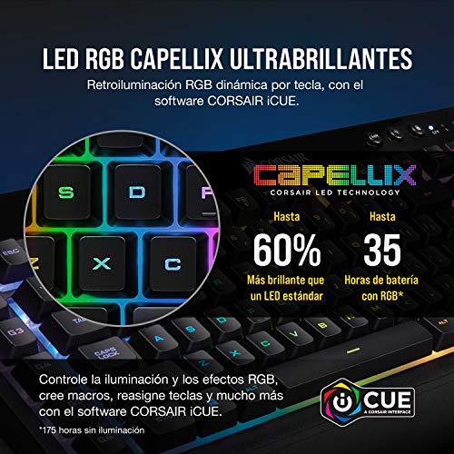 Corsair K57 RGB Wireless - Teclado Para Juegos, Dinámica Retroiluminación RGB, Silenciosas y Sensibles, Hasta las 175 horas de batería con inferior a 1 ms Tecnología Slipstream Wireless, Negro