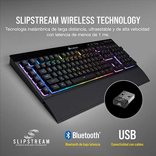 Corsair K57 RGB Wireless - Teclado Para Juegos, Dinámica Retroiluminación RGB, Silenciosas y Sensibles, Hasta las 175 horas de batería con inferior a 1 ms Tecnología Slipstream Wireless, Negro