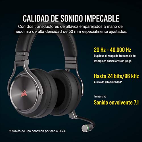 Corsair Virtuoso RGB Wireless SE Auriculares Alta Fidelidad Gaming (Sonido Envolvente 7.1, Micrófono Omnidireccional con Calidad de Transmisión para PC, Xbox One, PS4, Switch y Móviles) Gris