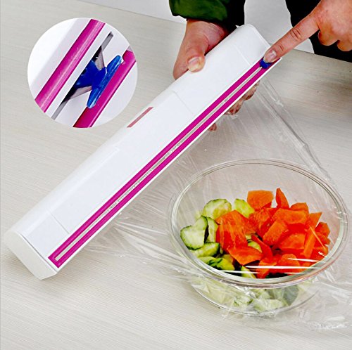 Cortador amaoma pantalla, pantalla dispensador de film para dispensador Box, protectores dispensador aluminio pantalla Film Accesorio de cocina Caja, – Fácil de usar, cortes y envolver (Color Blanco)