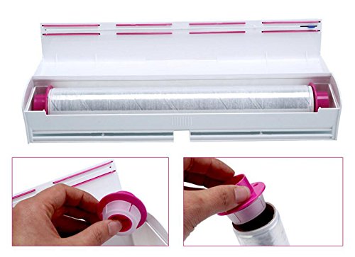 Cortador amaoma pantalla, pantalla dispensador de film para dispensador Box, protectores dispensador aluminio pantalla Film Accesorio de cocina Caja, – Fácil de usar, cortes y envolver (Color Blanco)