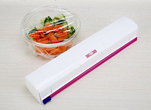 Cortador amaoma pantalla, pantalla dispensador de film para dispensador Box, protectores dispensador aluminio pantalla Film Accesorio de cocina Caja, – Fácil de usar, cortes y envolver (Color Blanco)