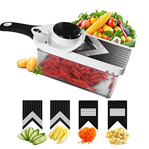 cortador de mandolina de acero inoxidable, Ajustable Cortadora de verduras Mandolina Cuchilla con contenedor de cajones para cocina, comida, mandolina y verduras, para frutas y verduras