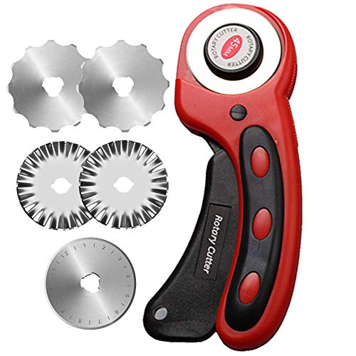 Cortador giratorio con 5 cuchillas de corte de 45 mm de diámetro, para papel y tela, accesorio para manualidades y costura apto para diestros y zurdos