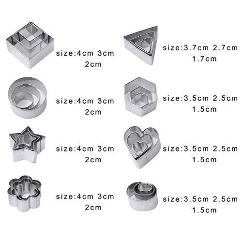 Cortadores de Galletas de Acero Inoxidable, 24 Piezas Moldes para Cortar Galletas(forma de flor, corazón, estrella, redondo, cuadrado, rectangular, triángulo y ovalado)para Galletas, Fondant, Pasteles