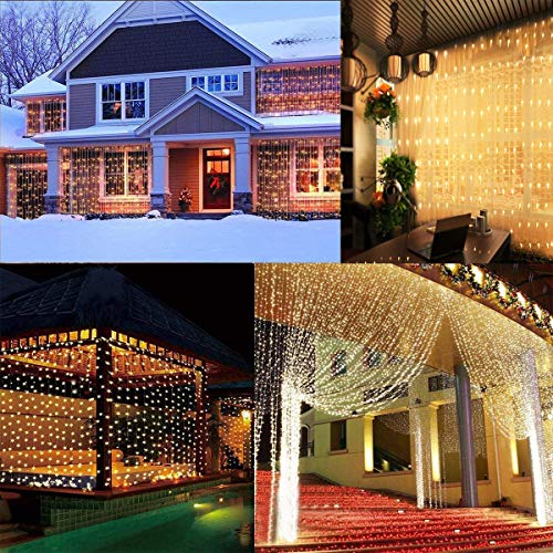 Cortina de Luces, Fenvella LED Luces de Cortina Carámbano de Blanco Cálido con 8 Modos de Luz Perfecto para Decoración de Navidad, Festival,Fiestas, Casa,Jardín,Boda,etc
