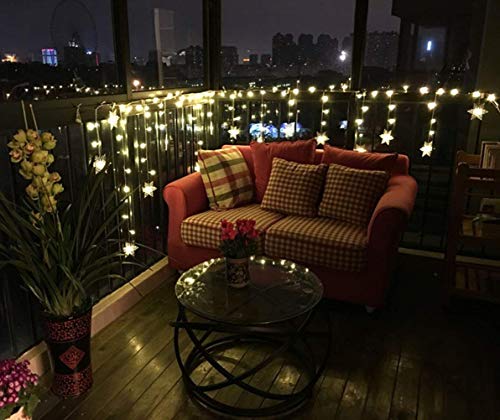 Cortina de Luces, LED Luces de Cortina, Cadena De Luces, Carámbano de Blanco Cálido con 8 Modos de Luz Perfecto para Decoración de Navidad, Festival, Fiestas, Casa, Jardín, Boda