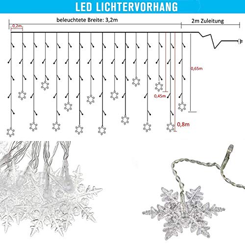Cortina de Luces, LED Luces de Cortina, Cadena De Luces, Carámbano de Blanco Cálido con 8 Modos de Luz Perfecto para Decoración de Navidad, Festival, Fiestas, Casa, Jardín, Boda
