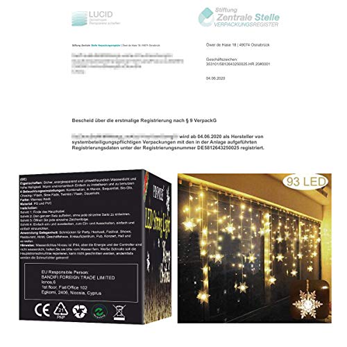 Cortina de Luces, LED Luces de Cortina, Cadena De Luces, Carámbano de Blanco Cálido con 8 Modos de Luz Perfecto para Decoración de Navidad, Festival,Fiestas, Casa,Jardín,Boda,etc