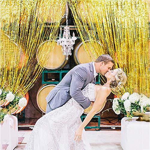 Cortina de Oropel Oro Metálica Foil Fringe Cortinas 6 Piezas, Fiesta Boda Cumpleaños Navidad Foto de la Cabina Decoración de la Cortina de la Puerta (1m x 2m)