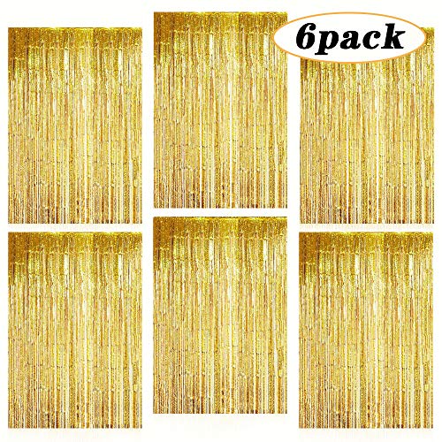Cortina de Oropel Oro Metálica Foil Fringe Cortinas 6 Piezas, Fiesta Boda Cumpleaños Navidad Foto de la Cabina Decoración de la Cortina de la Puerta (1m x 2m)