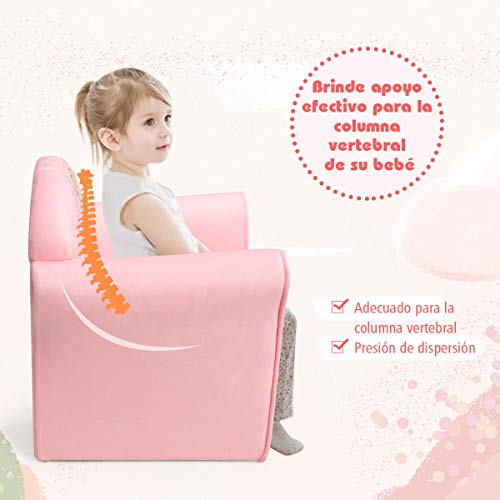COSTWAY Sillón para Niños con Patrón Animado Sofá Individual para Infantil de Espuma para Dormitorio Cuarto de los Niños (Rosa)