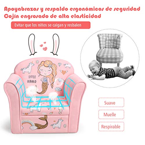 COSTWAY Sillón para Niños con Patrón Animado Sofá Individual para Infantil de Espuma para Dormitorio Cuarto de los Niños (Rosa)