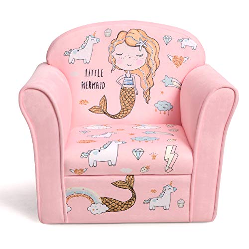 COSTWAY Sillón para Niños con Patrón Animado Sofá Individual para Infantil de Espuma para Dormitorio Cuarto de los Niños (Rosa)