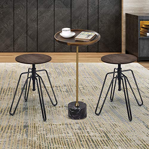 COSTWAY Taburetes de Bar Altura Ajustable Juego de 2 Piezas Silla Estilo Industrial de Asiento de Madera y Patas de Metal para Comedor Pub Bistrós