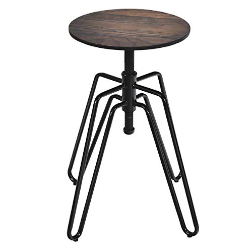 COSTWAY Taburetes de Bar Altura Ajustable Juego de 2 Piezas Silla Estilo Industrial de Asiento de Madera y Patas de Metal para Comedor Pub Bistrós