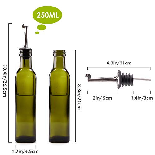 Cosyres Botella de Aceite de Vidrio, Dispensador de Aceite de Oliva/Vinagre para Cocinar (Verde, 250ML)