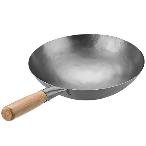 COTOM Auténtico Wok Martillado a Mano, 12 Pulgadas （32 cm Cacerola de Hierro Chinese Pow Wok, Wok de Fondo Redondo Tradicional (12 Pulgadas)