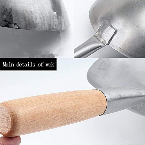 COTOM Auténtico Wok Martillado a Mano, 12 Pulgadas （32 cm Cacerola de Hierro Chinese Pow Wok, Wok de Fondo Redondo Tradicional (12 Pulgadas)