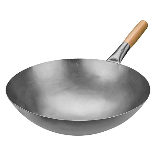 COTOM Auténtico Wok Martillado a Mano, 12 Pulgadas （32 cm Cacerola de Hierro Chinese Pow Wok, Wok de Fondo Redondo Tradicional (12 Pulgadas)