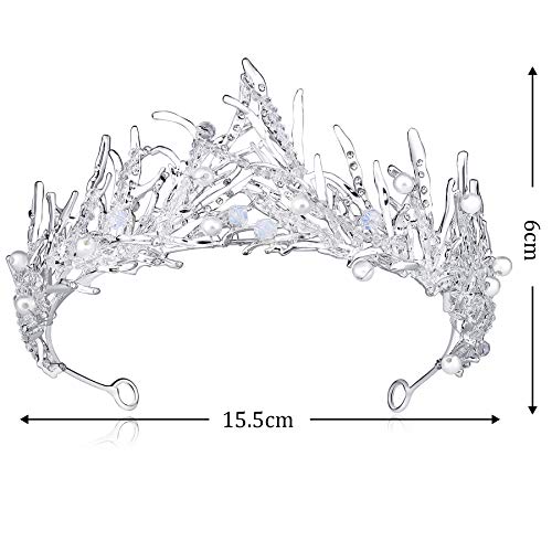 Coucoland - Tiara de novia para boda, corona decorada con perlas de cristal de lujo, corona de cumpleaños, corona para mujer, corona para carnaval plata Talla única