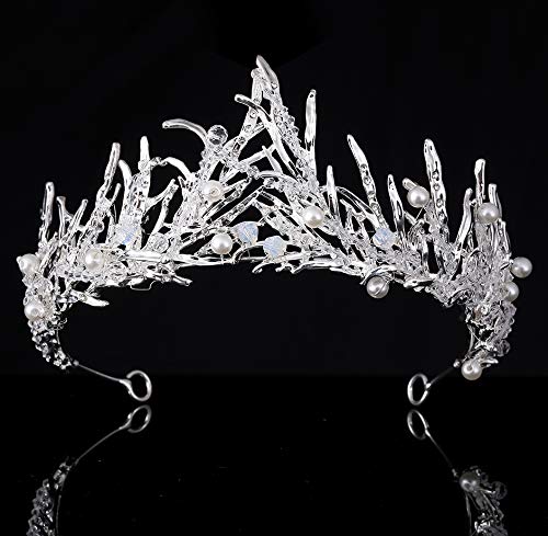 Coucoland - Tiara de novia para boda, corona decorada con perlas de cristal de lujo, corona de cumpleaños, corona para mujer, corona para carnaval plata Talla única
