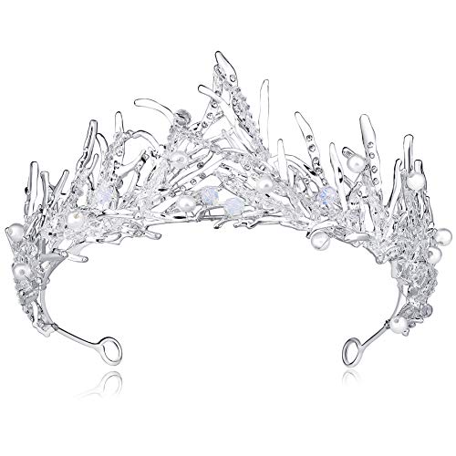 Coucoland - Tiara de novia para boda, corona decorada con perlas de cristal de lujo, corona de cumpleaños, corona para mujer, corona para carnaval plata Talla única