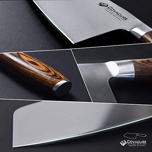 COVACURE - Cuchillo de cocina (18 cm, acero inoxidable, mango de madera de pakkawood, para cocina y restaurante, con caja de regalo)
