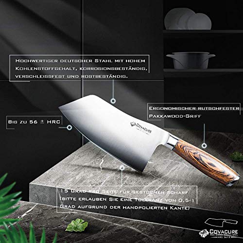 COVACURE - Cuchillo de cocina (18 cm, acero inoxidable, mango de madera de pakkawood, para cocina y restaurante, con caja de regalo)