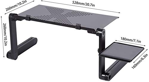 Cozime Mesa Ordenador Portatil, Base Ajustable y Plegable, Soporte de Ratón para Notebook PC Laptop Ordenador, Color Negro