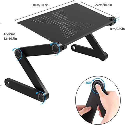 Cozime Mesa Ordenador Portatil, Base Ajustable y Plegable, Soporte de Ratón para Notebook PC Laptop Ordenador, Color Negro