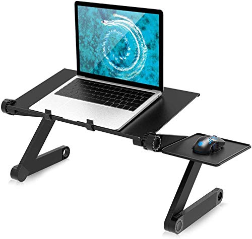 Cozime Mesa Ordenador Portatil, Base Ajustable y Plegable, Soporte de Ratón para Notebook PC Laptop Ordenador, Color Negro
