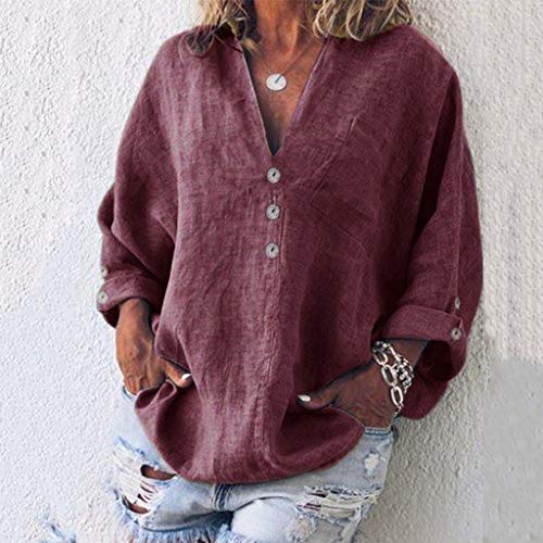 COZOCO Camiseta De Manga Larga con Cuello En V Y Camisa De Manga Larga De Color Sólido De Color Liso para Mujer