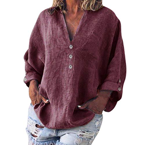 COZOCO Camiseta De Manga Larga con Cuello En V Y Camisa De Manga Larga De Color Sólido De Color Liso para Mujer