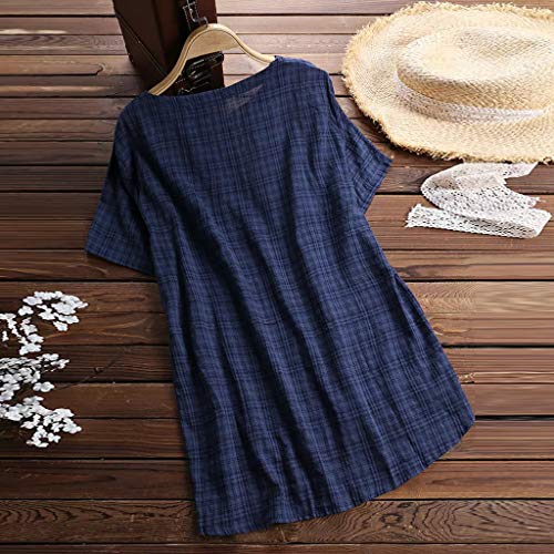 COZOCO Moda Mujer Manga Corta Botón Hebilla De Algodón De Lino Casual Top Blusa