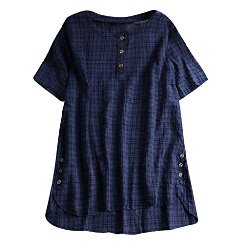 COZOCO Moda Mujer Manga Corta Botón Hebilla De Algodón De Lino Casual Top Blusa