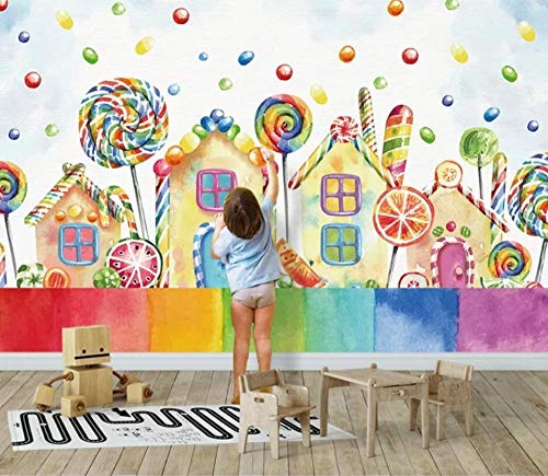 CQDSQN 3D pegatinas de pared Auto-adhesivo Piruleta de casa de dibujos animados Papel pintado Mural Comida y bebida Pizza Restaurante Tienda de café Mural Pelo Uñas Belleza Tema Moderno(W)300x(H)210cm