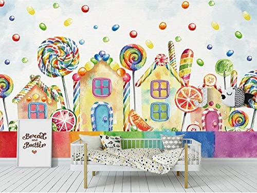 CQDSQN 3D pegatinas de pared Auto-adhesivo Piruleta de casa de dibujos animados Papel pintado Mural Comida y bebida Pizza Restaurante Tienda de café Mural Pelo Uñas Belleza Tema Moderno(W)300x(H)210cm