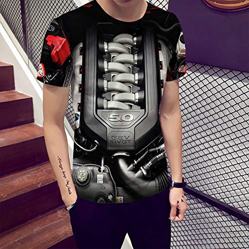 CQQO Verano Nuevos Europeos Y 3D De Los Hombres Americanos De La Moda Imprimieron La Camisa De Cuello Redondo Ocasional De La Camiseta De Los Hombres (Color : A, Size : S)