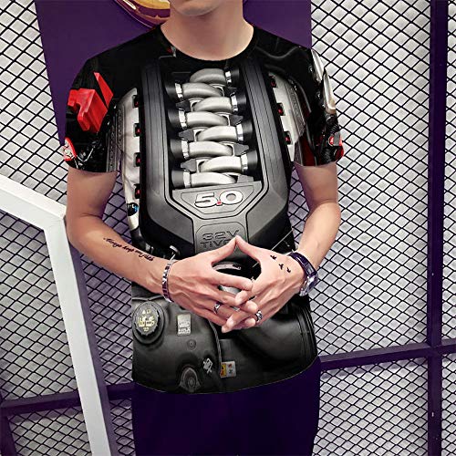 CQQO Verano Nuevos Europeos Y 3D De Los Hombres Americanos De La Moda Imprimieron La Camisa De Cuello Redondo Ocasional De La Camiseta De Los Hombres (Color : A, Size : S)