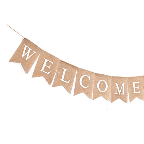 Crazy-M Welcome Back Banner Lino Decorativo Letras banderín Garland 2.8 M Burlap Banner para celebración de Festival de Fiesta, decoración de Regreso a la Escuela, Actividades Familiares decoración