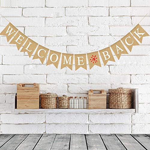 Crazy-M Welcome Back Banner Lino Decorativo Letras banderín Garland 2.8 M Burlap Banner para celebración de Festival de Fiesta, decoración de Regreso a la Escuela, Actividades Familiares decoración